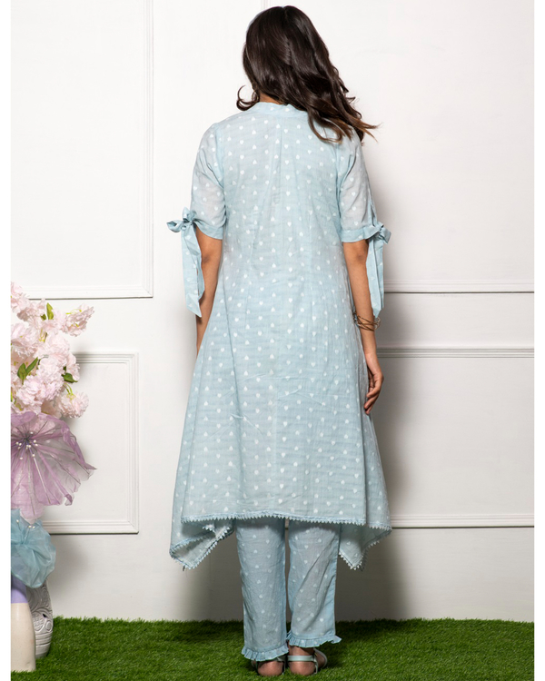 Sky blue asymmetrical kurta with pants - set of two 2