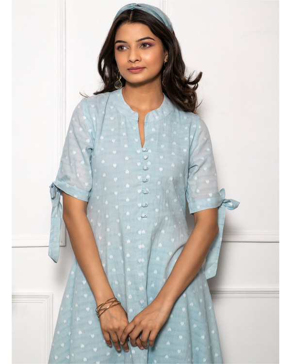 Sky blue asymmetrical kurta with pants - set of two 3