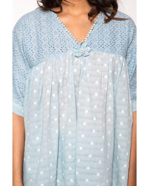 Sky blue cotton schiffli gathered top 2