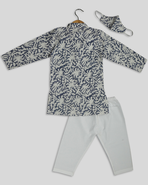 Grey printed kurta pyjama set - set of two 2