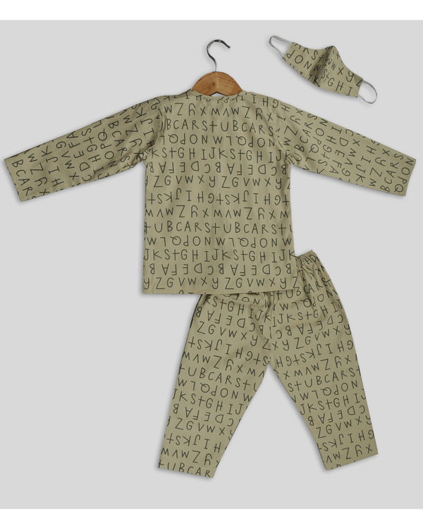 Beige alphabet printed nightwear set - set of two 2