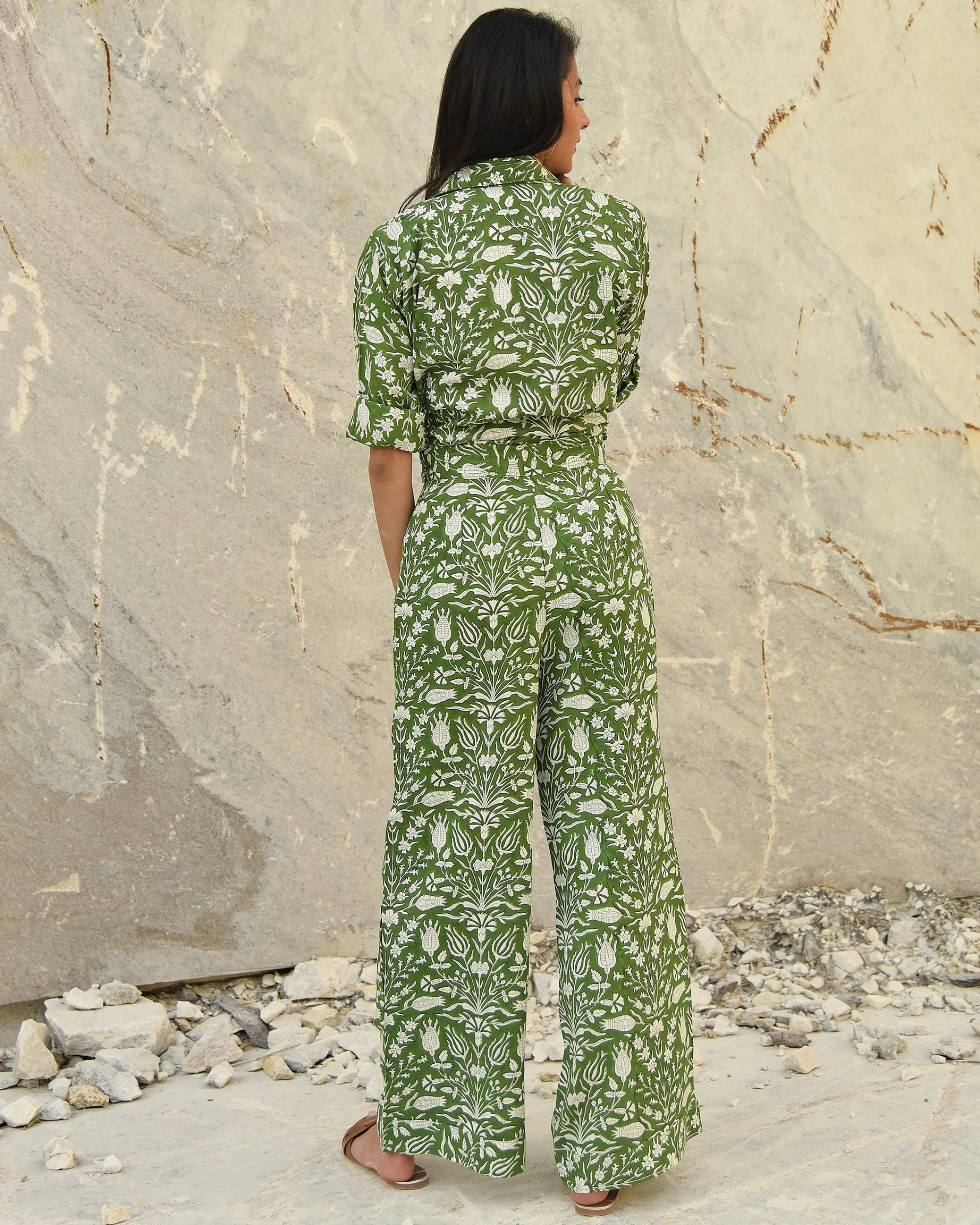 Leafy green printed co-ord set - set of two by Oodeypore