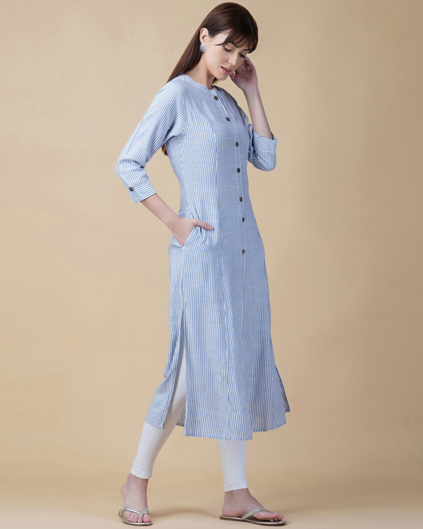 Blue and white striped kurta by Half Full Half Empty The Secret Label