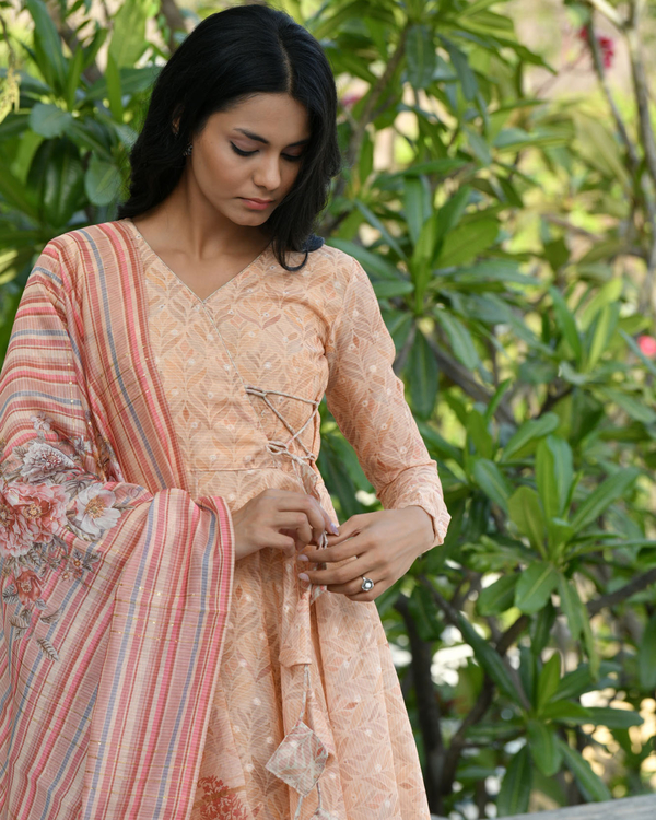Pastel orange dress with dupatta set of two by Prints Valley The