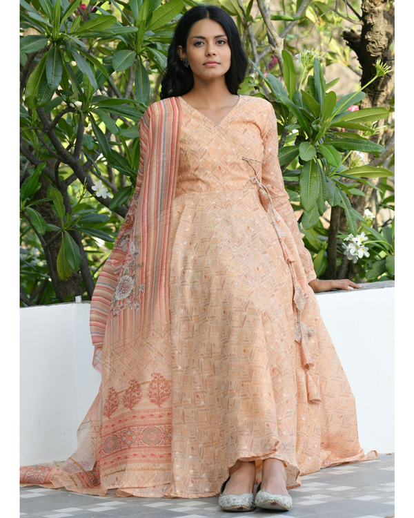 Pastel orange dress with dupatta set of two by Prints Valley The