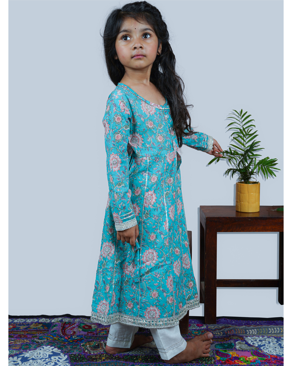 Light blue floral anarkali with pants - set of two 1