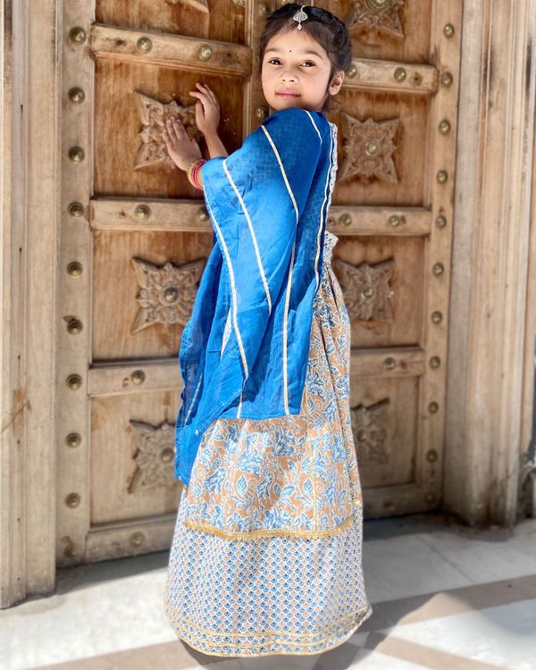 Blue printed lehenga choli with dupatta - set of three 1