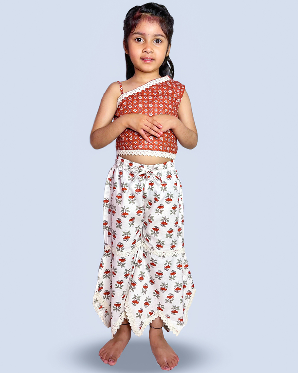 Brick red crop top with designer pants - set of two 1