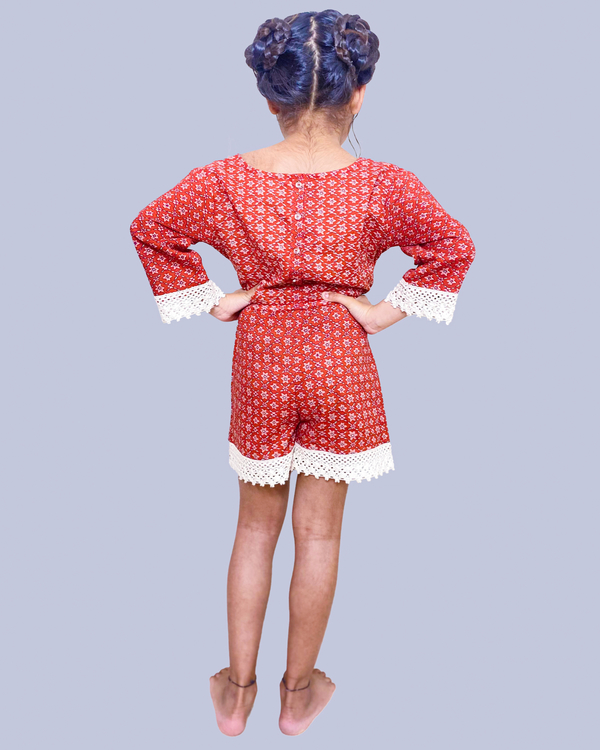 Brick red crochet laced playsuit 1