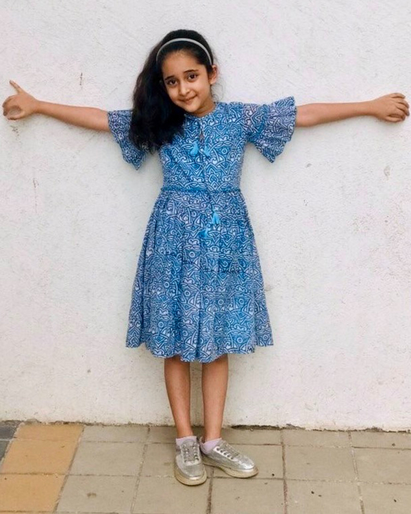 Sky blue handblock dress 1