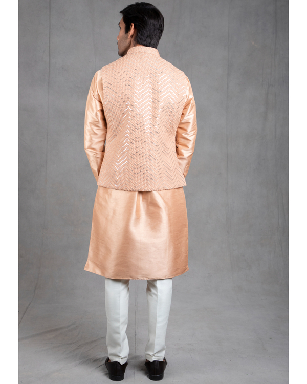 Peach embroidered kurta-jacket set - set of three 1