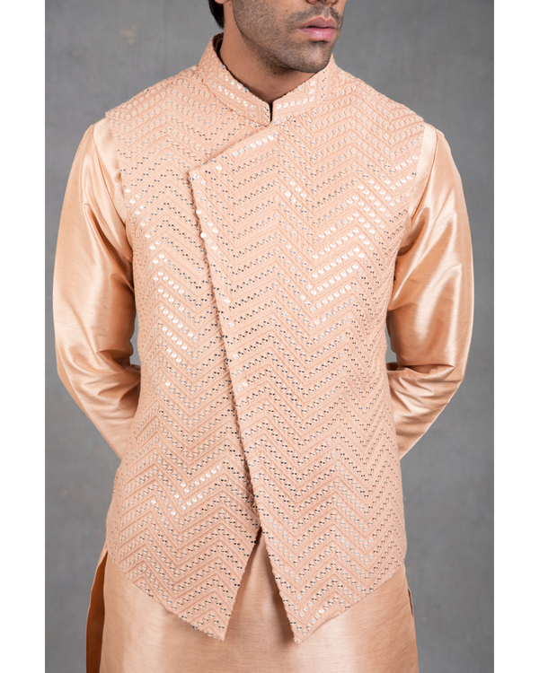 Peach embroidered kurta-jacket set - set of three 2
