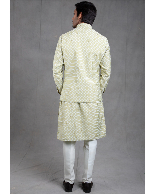 Sage green print on print kurta-jacket set - set of three 1