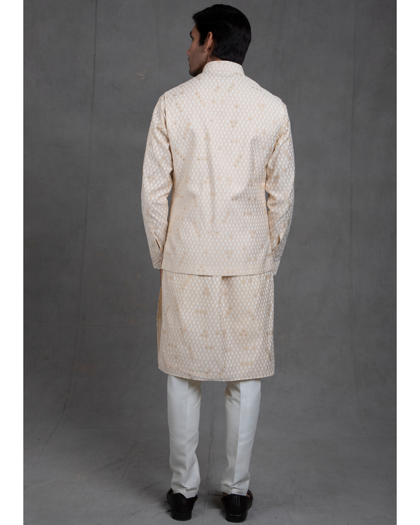 Beige print on print kurta-jacket set - set of three 2