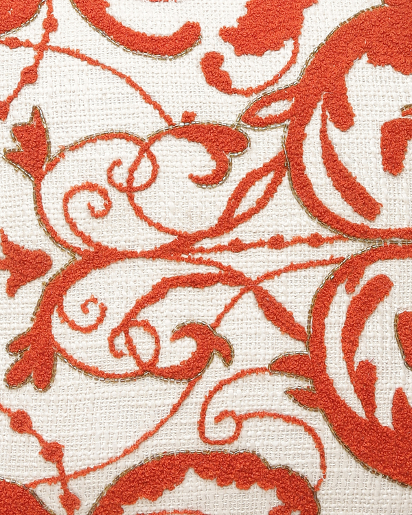 Ivory and orange slub crewel embroidery cushion cover 1