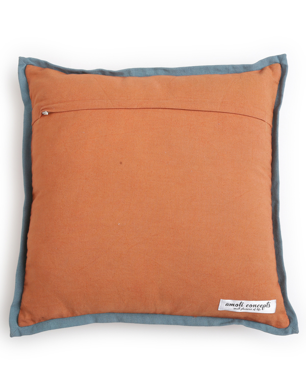 Ivory and orange slub crewel embroidery cushion cover 2