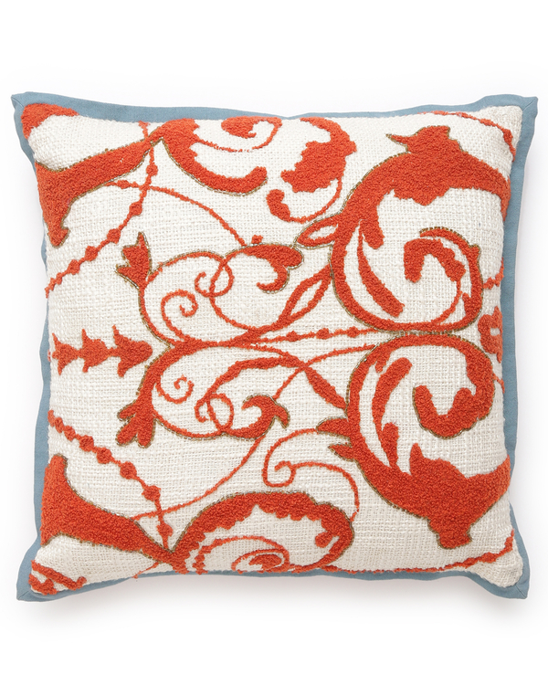 Ivory and orange slub crewel embroidery cushion cover 3
