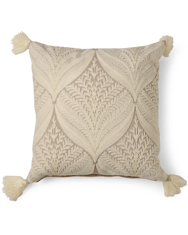 Beige and ivory leaf design cushion cover 3
