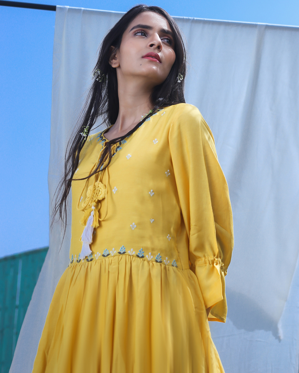 Mustard yellow muslin silk dress 1
