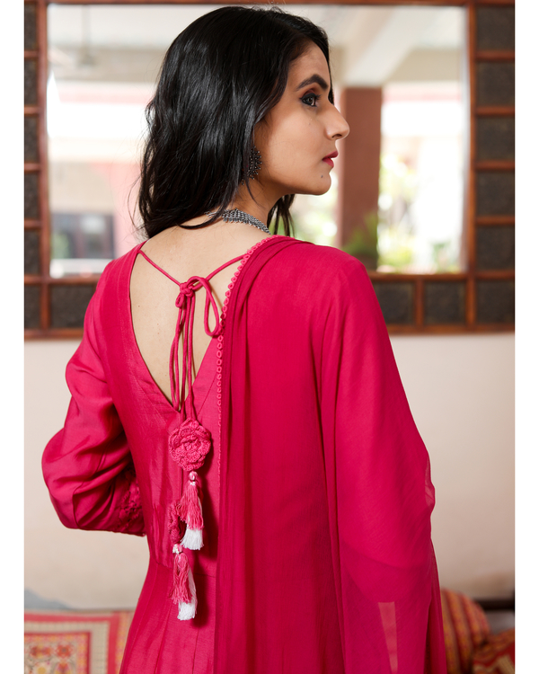 Magenta muslin silk anarkali - set of two 1