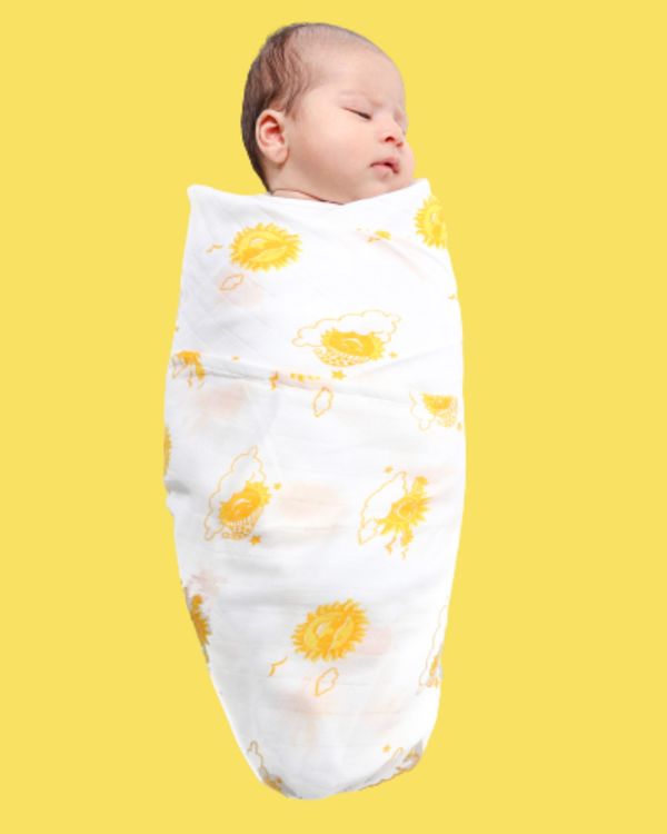 White and yellow sun printed muslin baby wrap swaddle - large 1