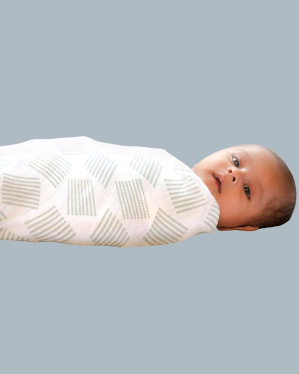 White and grey lines pattern printed muslin baby wrap swaddle - small 1
