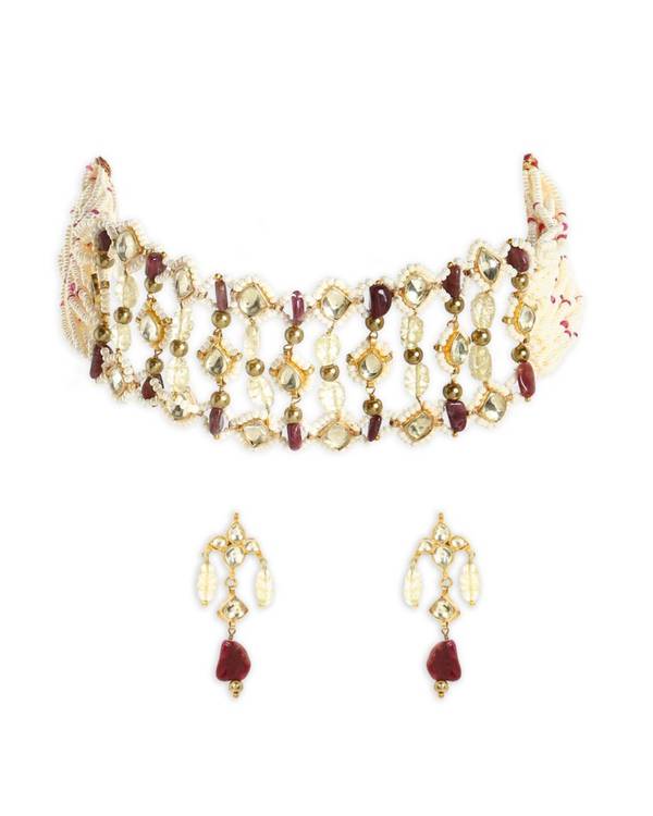 Kundan and polki neckpiece with ruby stones set - set of two 1