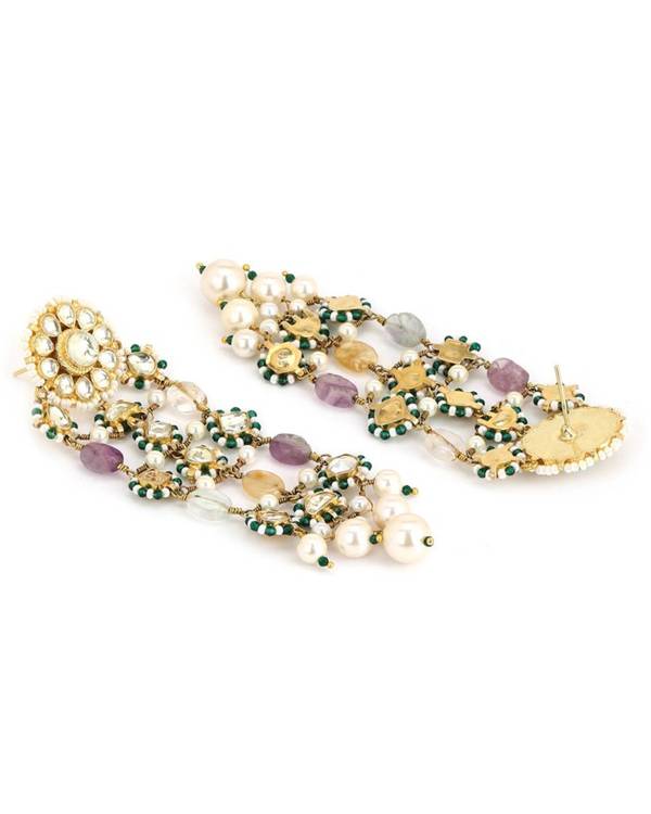 Emerald and kundan polki beaded earrings 1