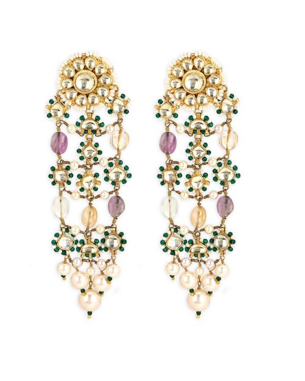 Emerald and kundan polki beaded earrings 2