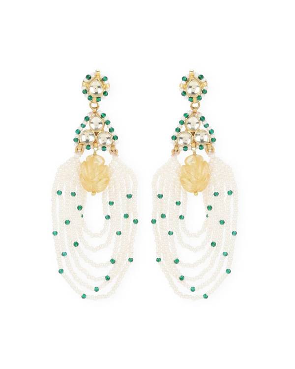 White pearl strings ghumar earrings 1