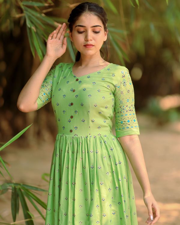 Pista green fit and flare maxi dress 2