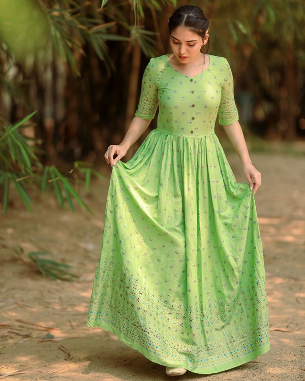 Pista green fit and flare maxi dress 1