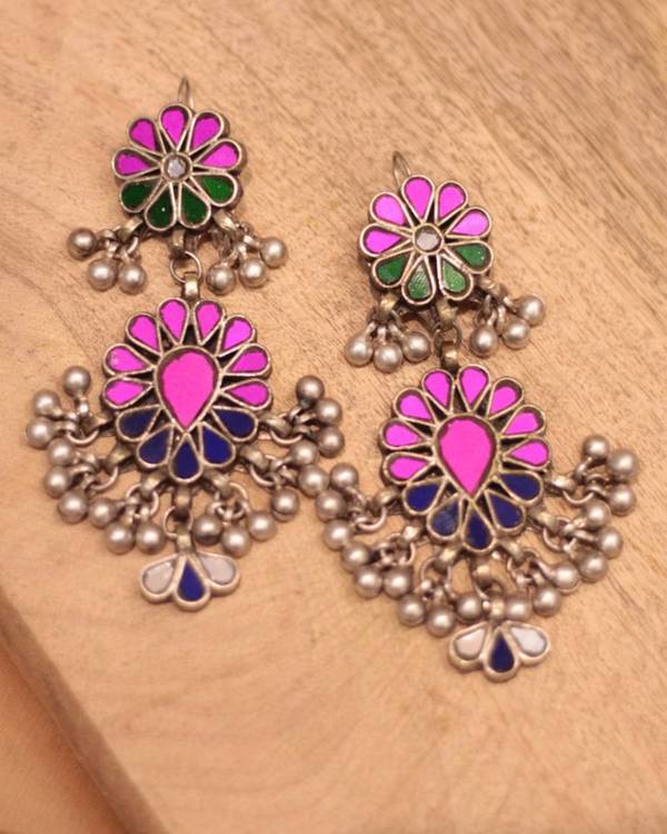 Pink and green florlal earrings 1