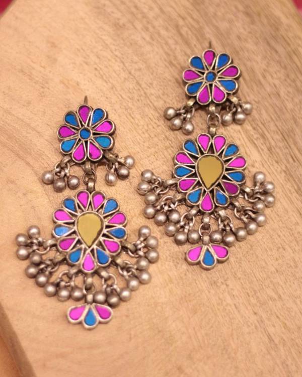 Pink and violet floral earrings 1