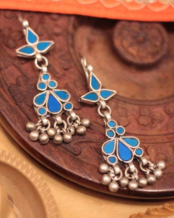 Blue floral glass work hook earring 1