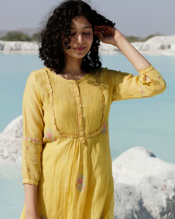 Mustard yellow yoke pin tuck kurta set - set o two 1