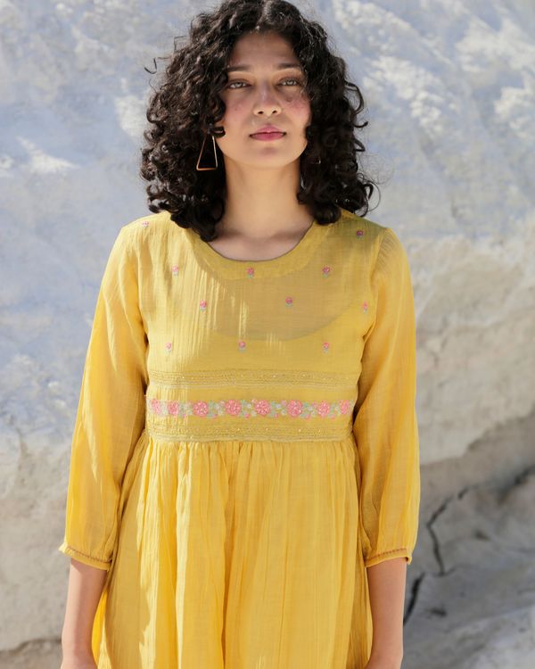 Mustard yellow zari embroidered sequin tiered dress 2