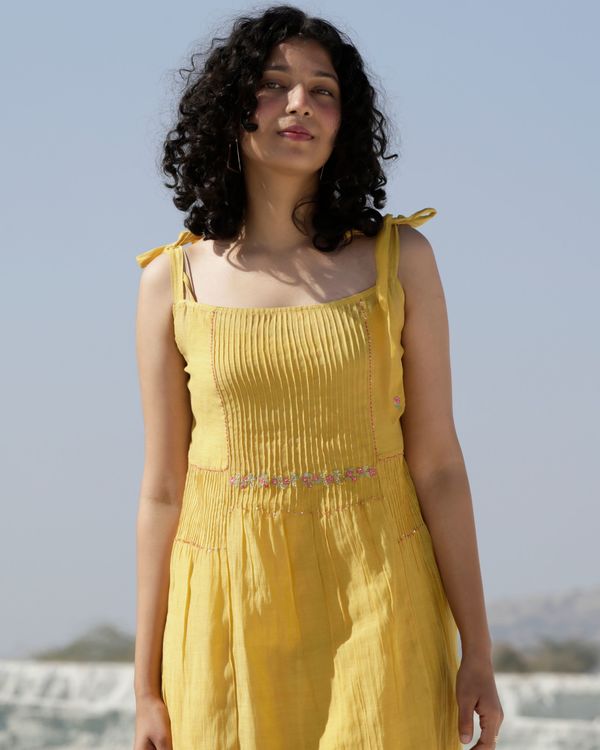 Mustard yellow strappy tie up dress 1