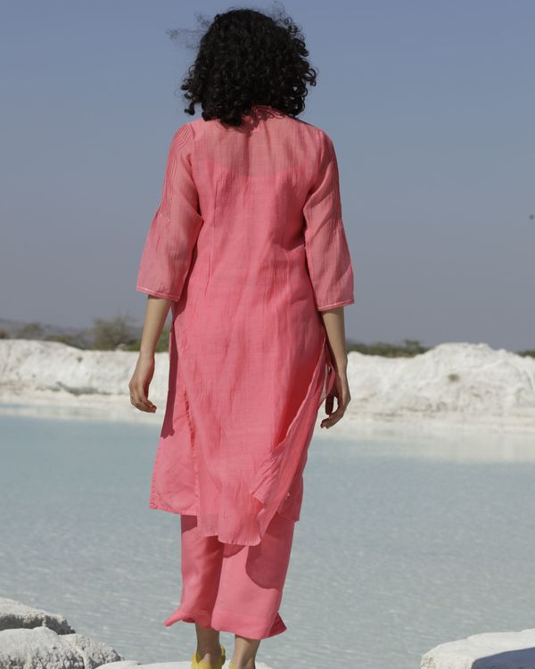 Coral pink yoke buta kurta set - set of two 2