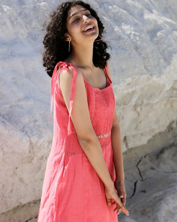 Coral pink strappy tie up dress 1