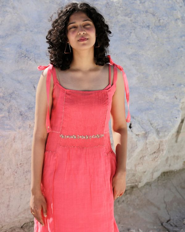 Coral pink strappy tie up dress 2