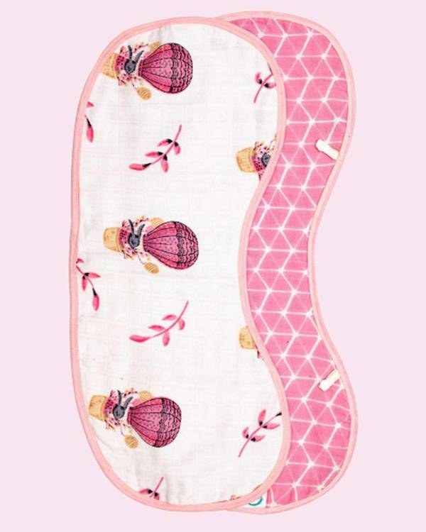 White and pink parachute printed muslin burp cloth - set of two 1
