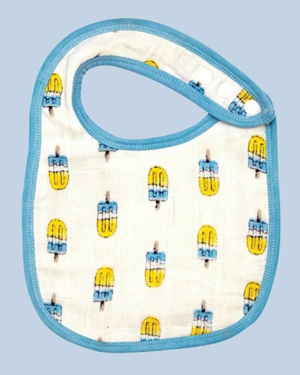 Blue and yellow popsicle printed muslin baby bib - set of two 1