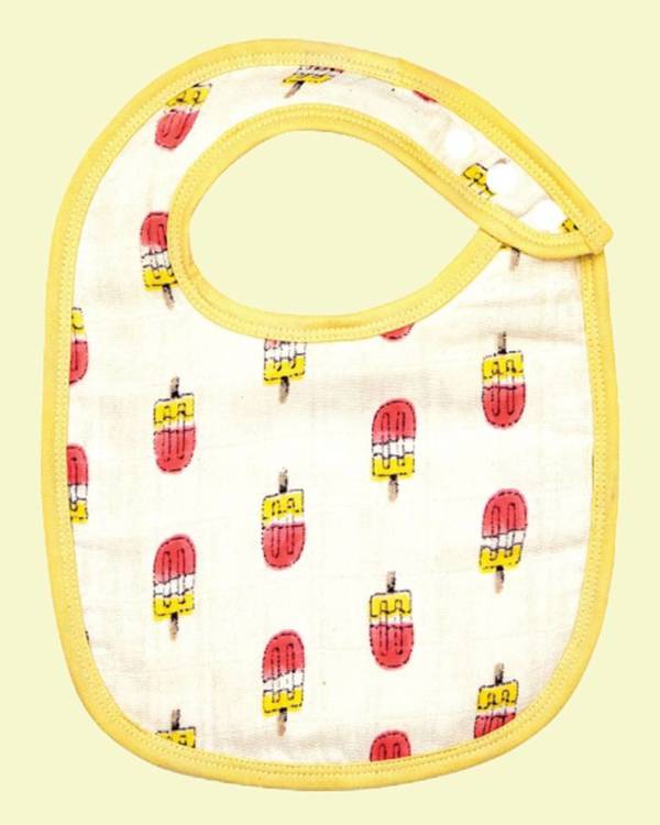 Pink and yellow popsicle printed muslin baby bib - set of two 1