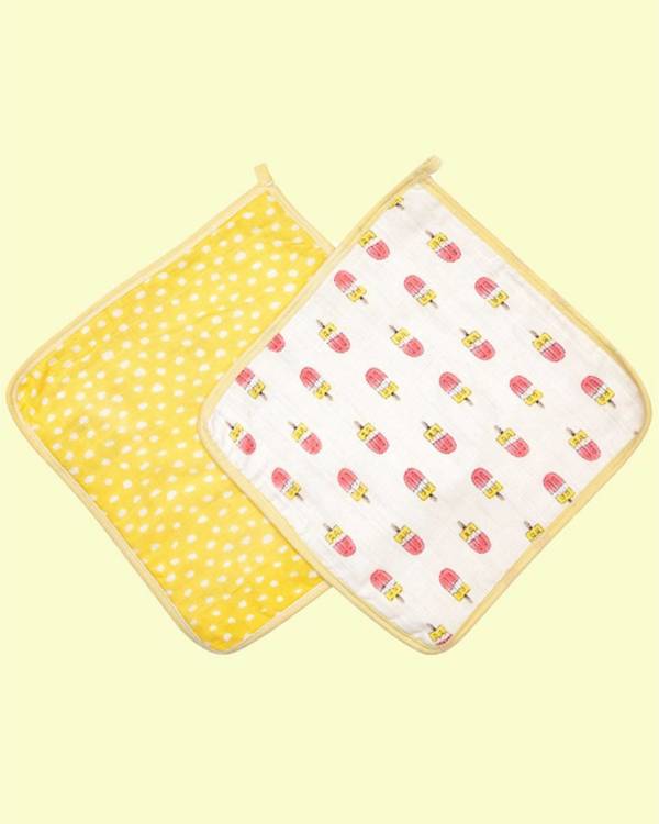 Pink and yellow popsicle printed reusable square wipes - set of two 1