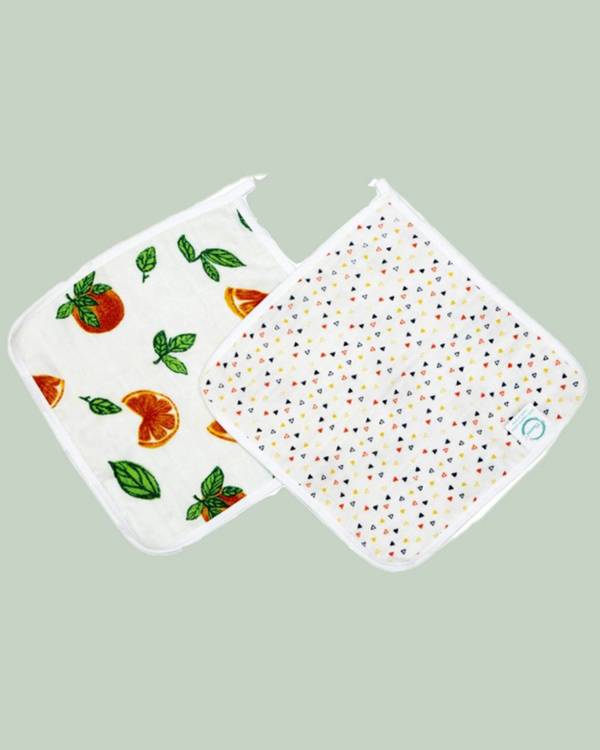 White and multicolor tropical fun themed reusable square wipes - set of two 1