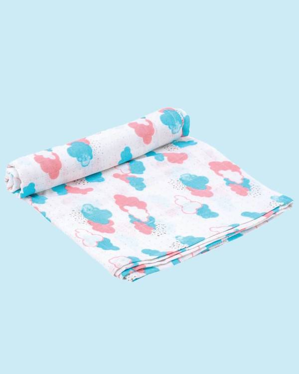Blue and pink colorful sky themed muslin baby swaddle - set of two 1
