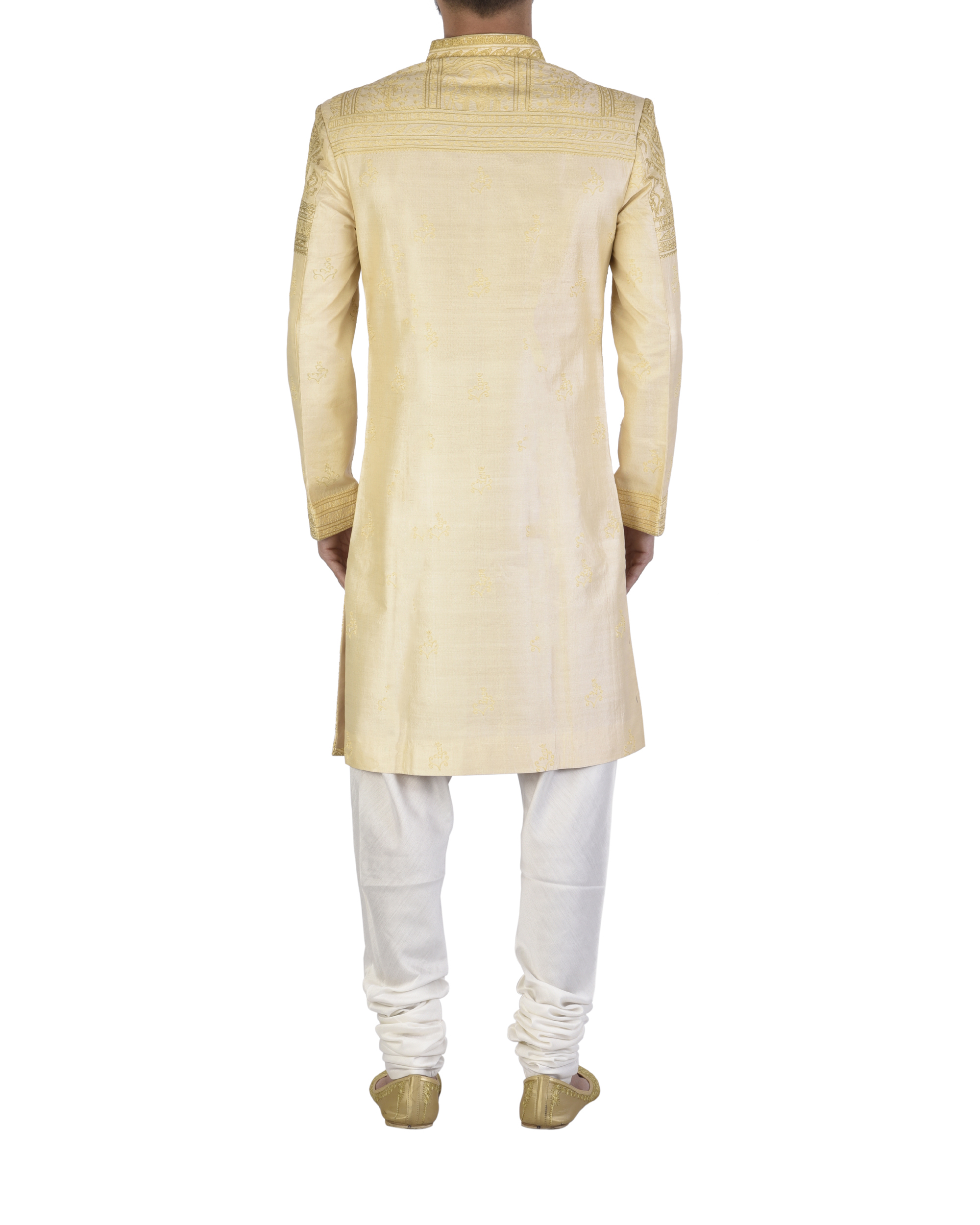 Pure silk beige achkan by Sharbari Datta | The Secret Label