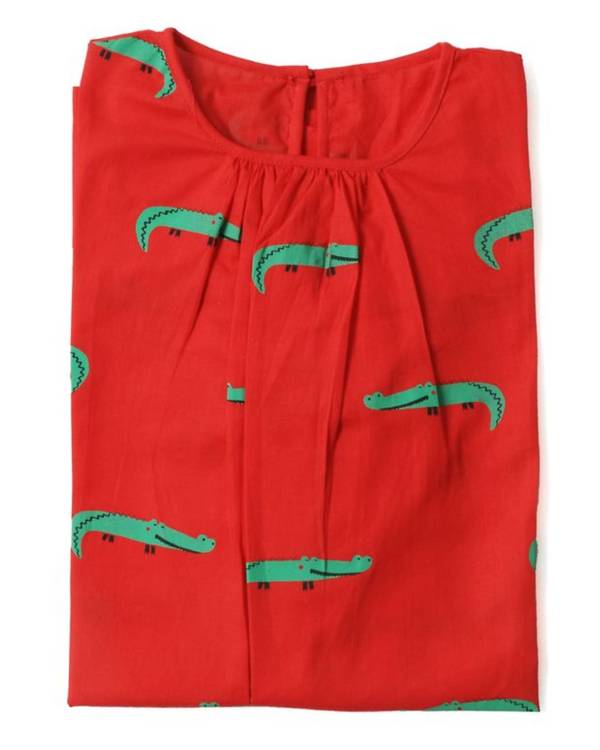 Red and green crocodile printed night dress 1