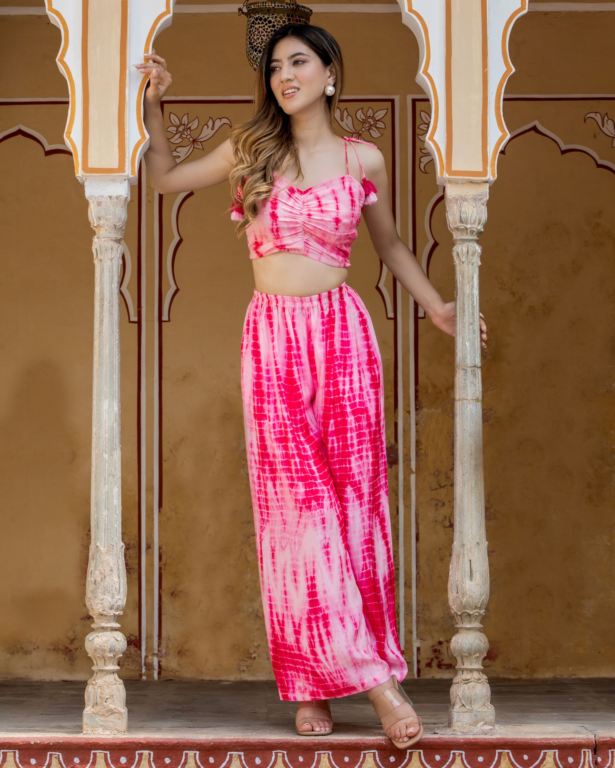 Pink shibori co ord set - set of two by House Of Jamoti